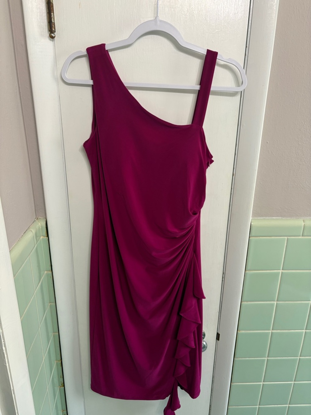 Vince Camuto Fuchsia One-Shoulder Ruffle Draped Dress